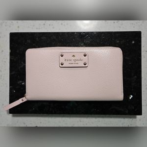 New Kate Spade NY rose pink pebble leather clutch wallet